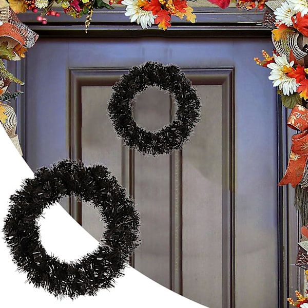 Julkrans Svart Cirkel Ornament LED Ljusslinga Glad Jul Dekorationer (D)