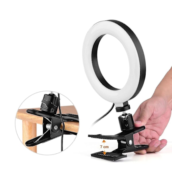 6,3 tum 2700k-5500k Selfie Ring Videoljus med Klämma, Bordstativ och 3 Dimbara Inställningar