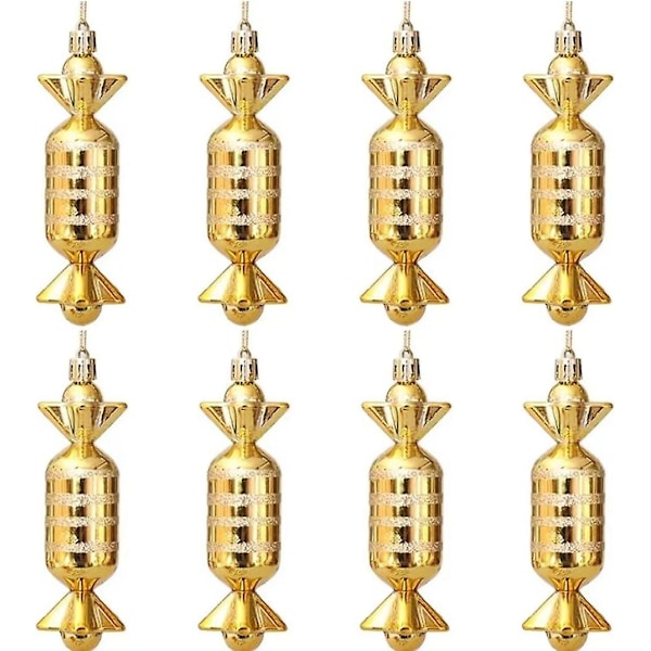 Julgranspynt i form av godis - Godisjulgransdekorationer - 12 cm glitter och roliga julgransdekorationer godispynt (guld)