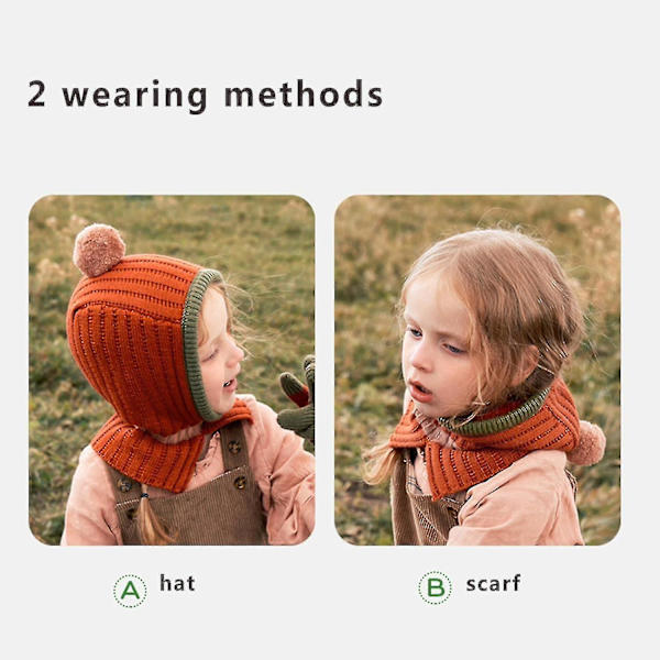 Vintermössa och Halsduk Set, Unisex Småbarn Barn Mössa Halsduk Öronlapp Huva Halsdukar Stickad B Kontrastfärg (Orange)
