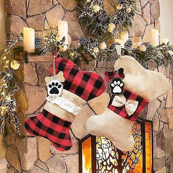 Julstrumpa att hänga upp, 4-pack, med hundbensform, presentpåse, personlig julstrumpa, för eldstaden