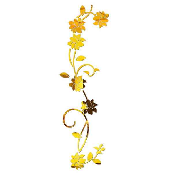 3D DIY Akryl Spegel Effekt Blomster Rankvägg Dekaler Mural Dekal Heminredning (Guld)