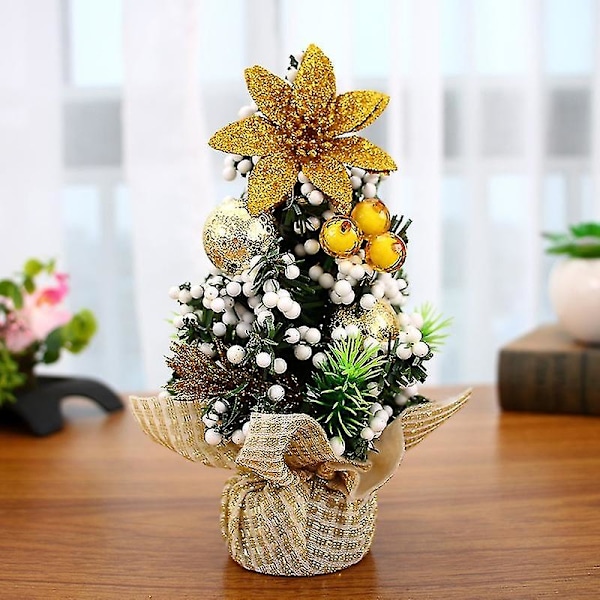 Julgran 20CM Mini Julgran Set Ornament Desktop guld