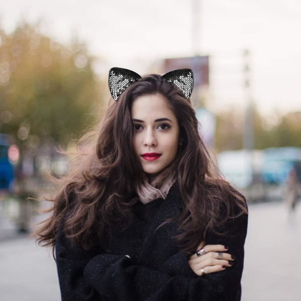 9 st Cat Ears Pannband Vändbara Paljetter Pannband Håraccessoarer för tjejer och kvinnor