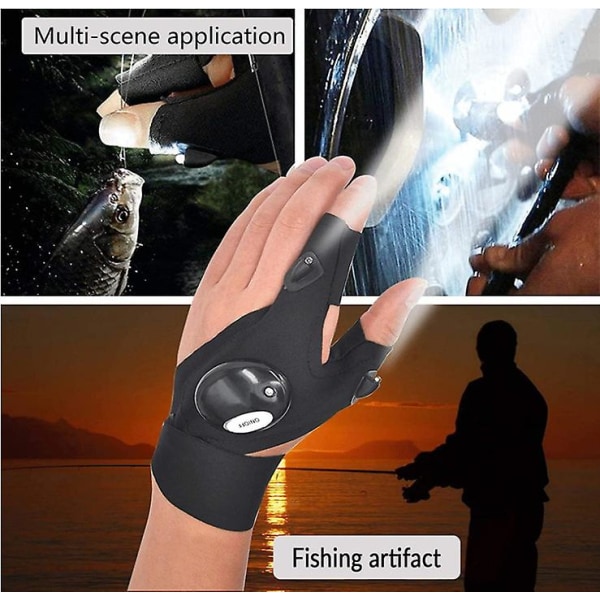 2 par LED lommelygte handsker udendørs fiskehandsker og skruetrækker til reparation og arbejde på mørke steder, værktøjsgadgets gaver