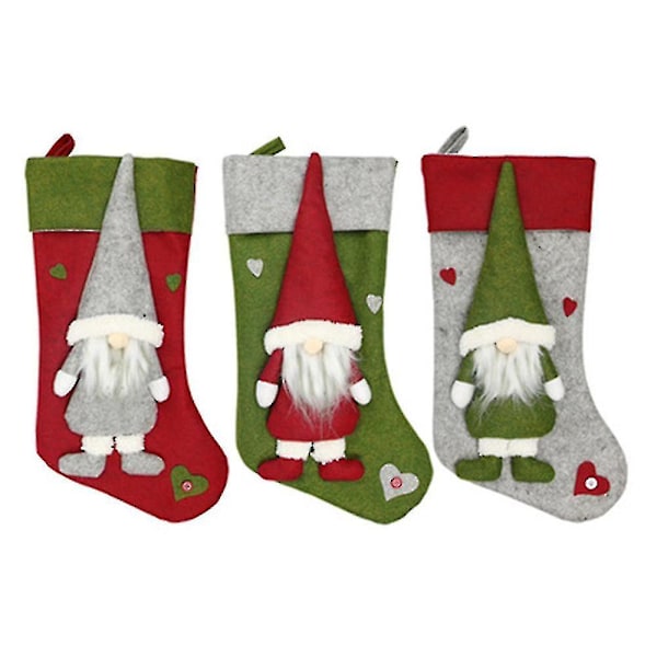3 stk Jule Strømper Dekorasjon Med 3D Plussj Julenissen Juler Strømper Ornament Gaver Til Juledekorasjoner Og Familieferiefest Dekor