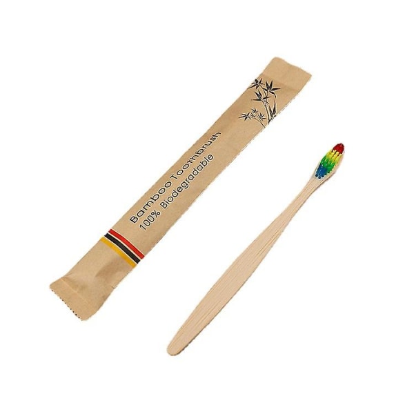 Set med 10 st biologiskt nedbrytbara bambu tandborstar (slumpmässiga färger)