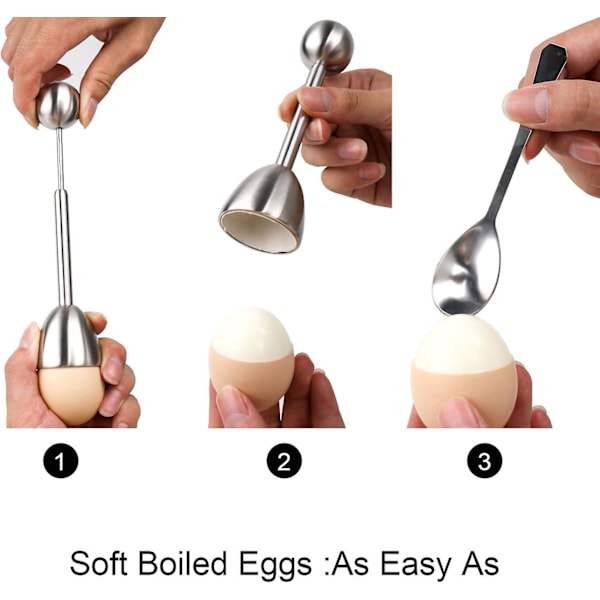 5-delt sett med eggdeler i rustfritt stål for myke og hardkokte egg