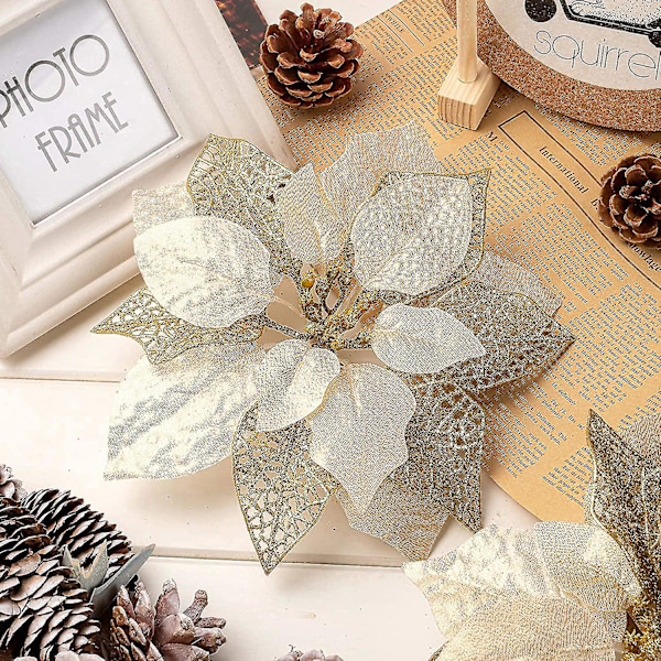 10-pack Julstjärneblommor med Glitter, Julstjärnebuskar, Julgransblommor, Jul