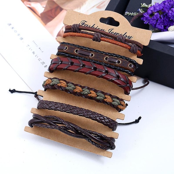 6st flätade läderarmband Herr Dammanschetter Armband Justerbara 1a17 |  Fyndiq