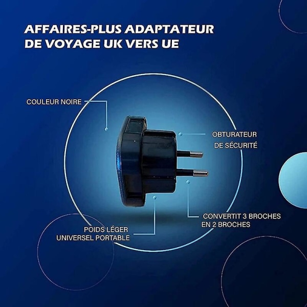 Pakke med X2 - Engelsk til Frankrike Pluggadapter - Engelsk Fransk Adapter - Type G til Type C - Kompakt og lett - Overspenningsbeskytter（Sort）