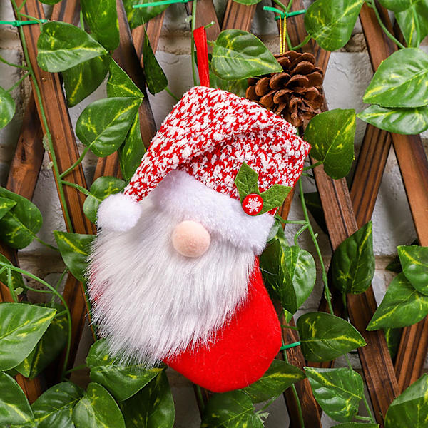 Julgranshänge Plush Festlig med Snodd Ansiktslös Äldre Dekoration Tyg Rudolf Presentstrumpa (D)