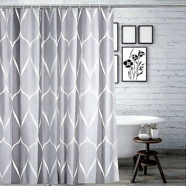 Vattentät duschdraperi i polyester med nät och snabb torkning, viktad fåll, hållbart och tvättbart badrum duschdraperi, grå（120×180）