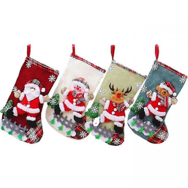 4-pack (snögubbe) julstrumpa presentpåse godispåse julgranshänge strumpor