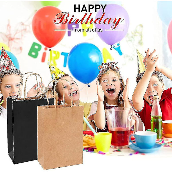 25 Kraftposer, Papirpose, Gavepose, 18 * 10 * 25 Cm Kraftpose, Gavepose, Sort