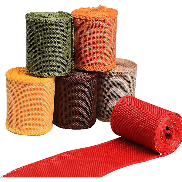 6 Ruller 6 Farger Juleribbon Burlap Lin-lignende Stoffer Ribbon Ruller Innpakningsbånd For Gaveinnpakning Diy Gave