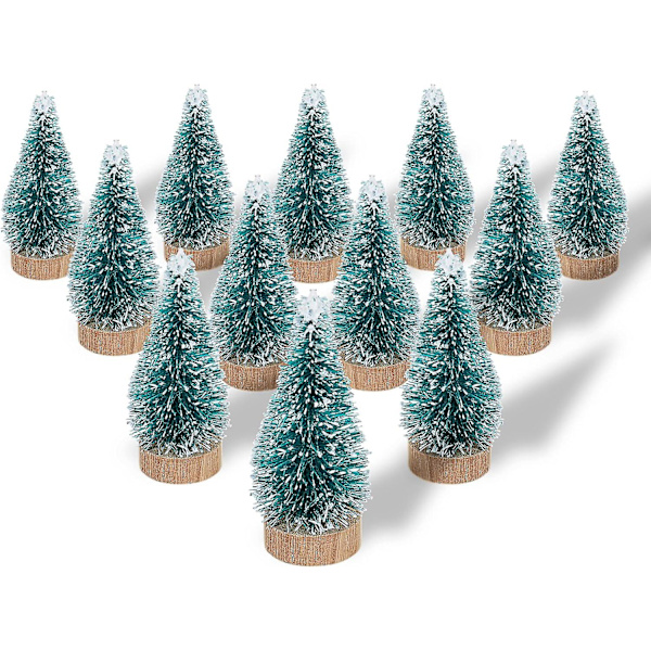 Sats med 12 Julgransflasborstar, Små Julgranar, Miniatyrträd för Konstprojekt, Julkakor och Presenter Grön/vit