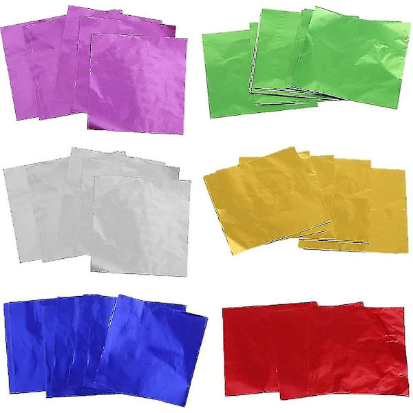 Färgad Aluminiumfolie för Inpackning, 600 Ark Chokladgodis Inpackningspapper, Aluminium Godis Inpackningspapper för Choklad, Godis, DIY, Tepåsar (6 Färger
