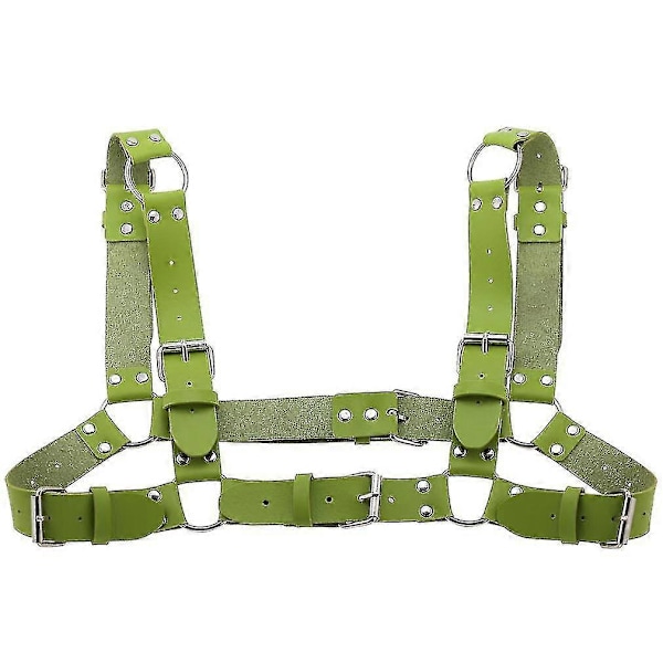 Kvinnor Män Sexig Punk Bröstsele Justerbar Bur Metall Kroppskedja Pu Läder Choker Statement Halsband Party Clubwear G (Grön)