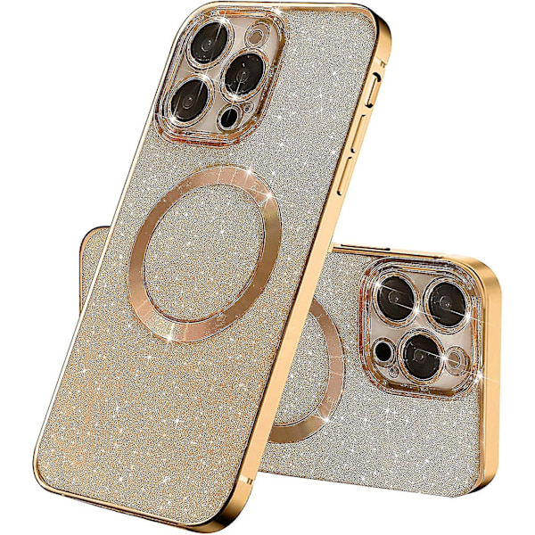 Kompatibel med Iphone 14 Pro Max Magnetiskt Gradient Glitterfodral, Pläterad Bling Söt Fodral med MagSafe för Kvinnor Flickor Fullt Kameraskydd Bakre Skydd