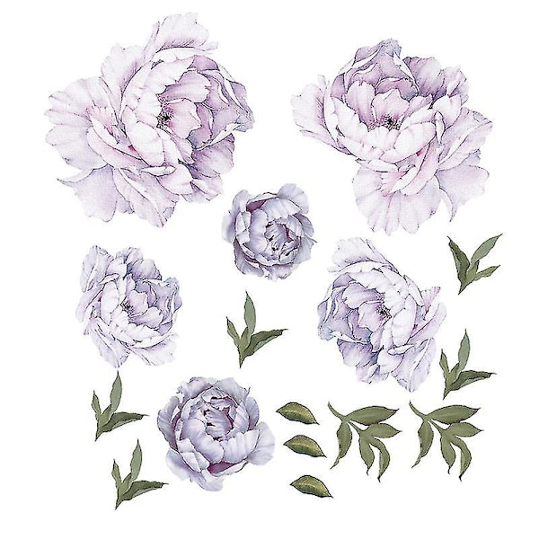 Pionblommor Väggdekaler Blommiga Väggklistermärken, Delikata Lila Blomvägg Affischer Skala Och Klistra Tapeter Avtagbar Rumdekor För Sovrum