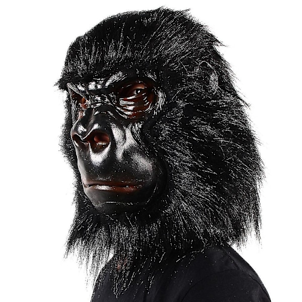 Halloween Gorilla Helmaske i Latex Sort Chimpanse Livagtig Dyremaske Med Hår Cosplay Tøj Hoveddækning