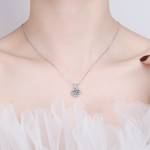 S925 Silverhalsband Kvinna Hexagram 6.5mm Zirkon Hänge Halsband (Zirkon)