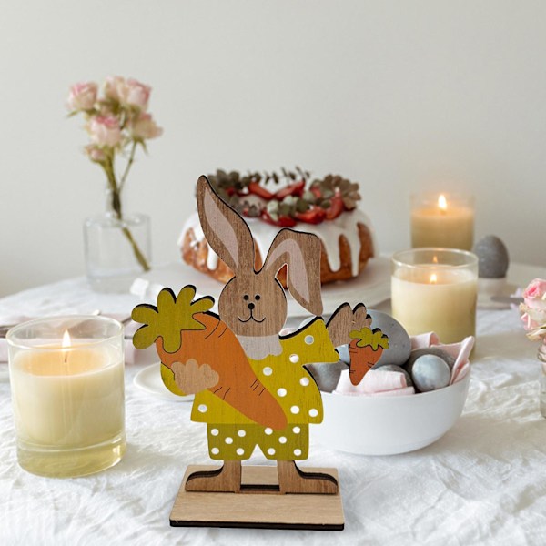 Påskpynt Cartoon DIY Trä Skrivbordsdekoration Påskkanin Ornament för Semester (5)