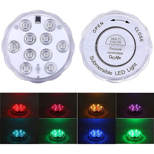 RGB nedsænkelig LED-lys, vandtæt, skiftende med fjernbetjening, farveskiftende, blomsterformet, batteridrevet lampe til akvarium, vase, dam, pool, gulv G