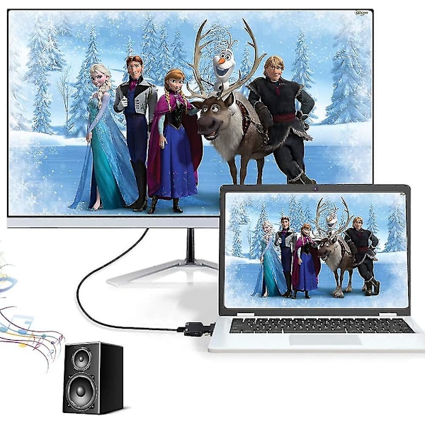 VGA-HDMI-sovitin 1080p, VGA-uros - HDMI-naaras, äänikaapelilla ja