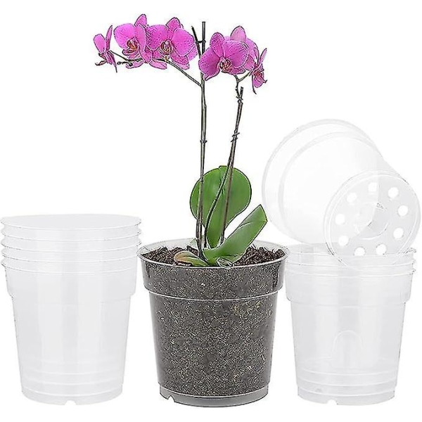 10 stk Gjennomsiktig blomsterpotte Plast blomsterpotte Liten plast orkide potter Potte for orkidé, hage, balkong, etc