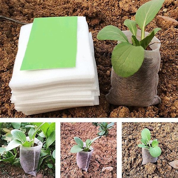 500 stk. planteposer i non-woven stof, bionedbrydelige planteposer i non-woven stof til planter, frøplanter, dyrkningsposer til tomater, blomster - Hvid - 8×10cm