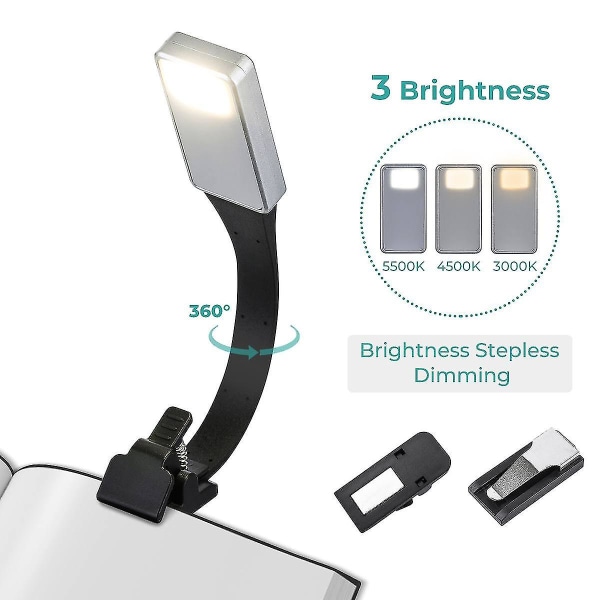Uppladdningsbart LED-ljus för e-bok kompatibel med Kindle Paper USB -läsljusklämma