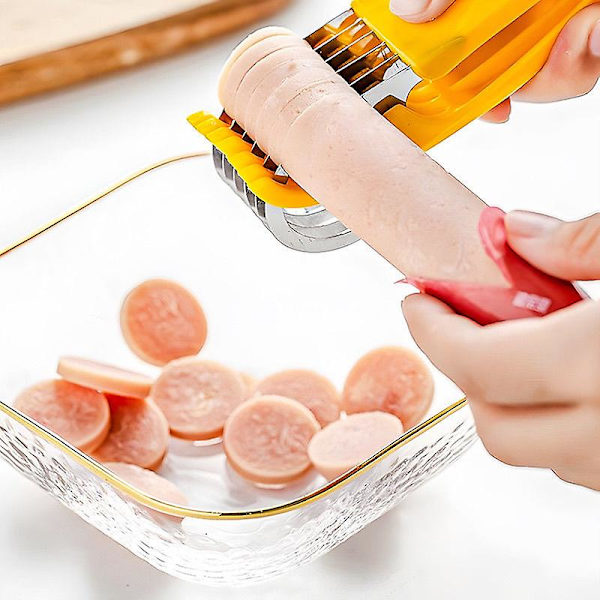 Bananslicer - ABS, stålringe saks-stil skærer, frugt, grøntsager, pølse, jordbær, agurk, peber, gul