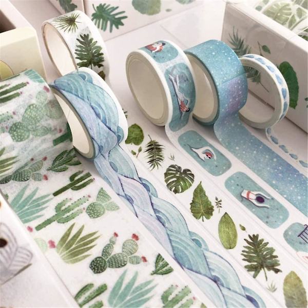 8 rullar tejpset, dekorativt självhäftande tejpsamling för hantverkare, gör-det-själv-hantverk, utsmycka tidskrifter, planerare, kort och scrapbooking (Blue Rhythm)