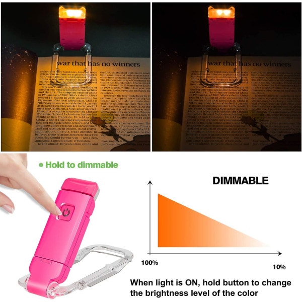 LED clip-on leselys boklys, leselampe for bøker i sengen, øyevennlig lys, oppladbart, lysstyrkejusteringer for øyebeskyttelse, mage