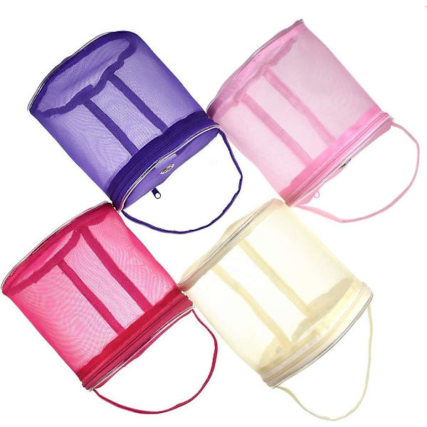 Bærbar Organizer Strikkeværktøj Garn Etui Mesh Taske Hæklegarn Opbevaring Tote Kurve Pink S 14X13cm