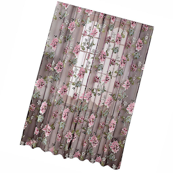 Pionmönstrad Fönstergardin, Transparent Tulle Gardin, Skärm för Vardagsrum Sovrum 2x1m (Lila)