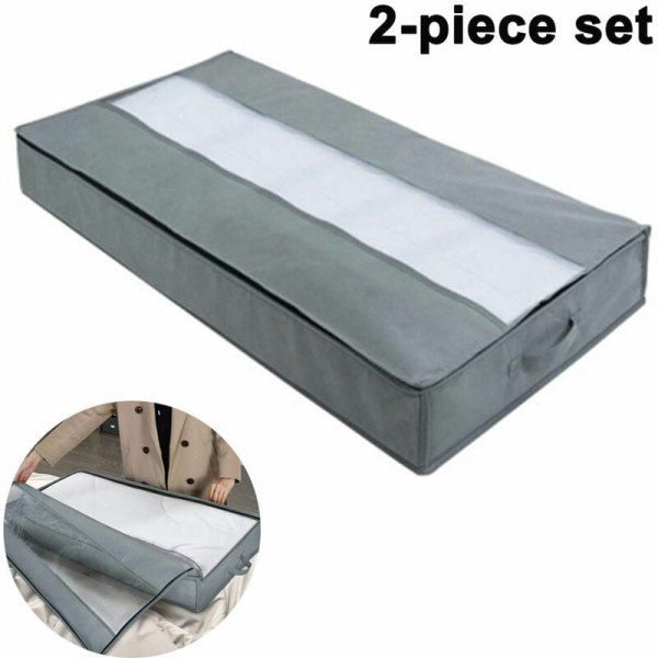 Quilt förvaringsväska - Hem Dammtät Organizer Väska - Rörlig packpåse - Förvaringslåda under sängen (grå 2 delar)