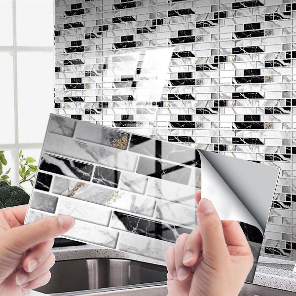 24 st självhäftande kakeldekaler vattentäta PVC väggdekaler självhäftande cementkakeldesign dekoration 20x10cm för kök badrum