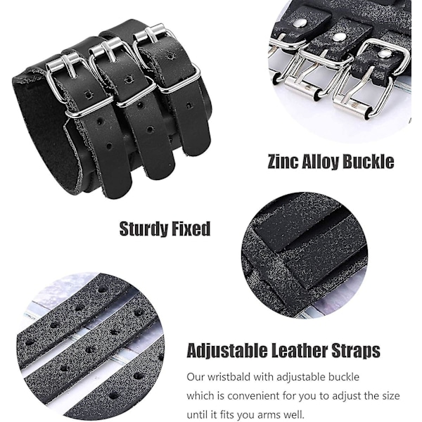 2 st Armband av äkta läder för män och kvinnor, trippelrem, bred armband, manschett, omslag, handskar, armband, spänne, fästning, armrustning, manschett, bälte, Un