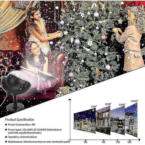 Snö LED Projektorlampa, Lampor med Roterande Fjärrkontroll Vattentät Landskap Snöflinga Dekorativ Belysning för Fest Wuqx