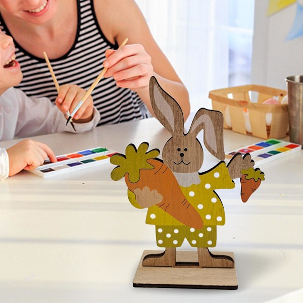 Påskpynt Cartoon DIY Trä Skrivbordsdekoration Påskkanin Ornament för Semester (5)