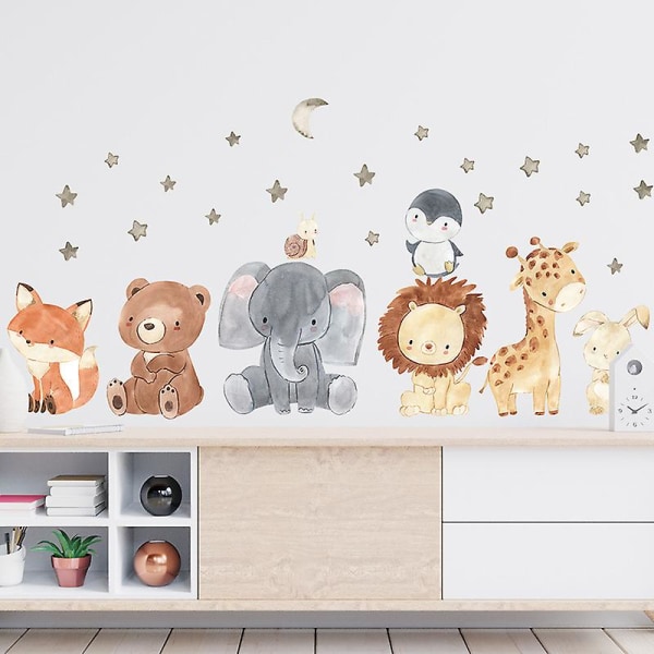 En uppsättning Animal Moon Stars väggdekaler, väggdekal, väggdekor för vardagsrum, sovrum, kök, kontor