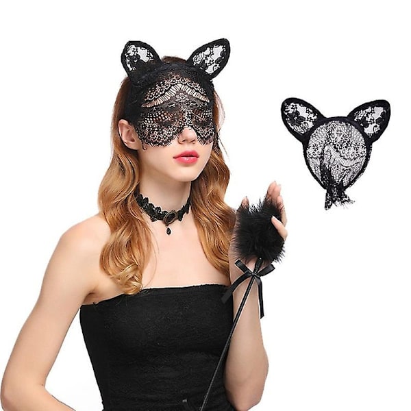 Seksikäs Kissan Korvat Pääpanta Musta Pitsi Hupun Maskin Kissan Korvat Hiusholkki Kanin Korvat Hiusholkki Juhlan Koriste Pääkoriste Kanin Korvat Kasvojen Hupun Pääpanta Cosplay C