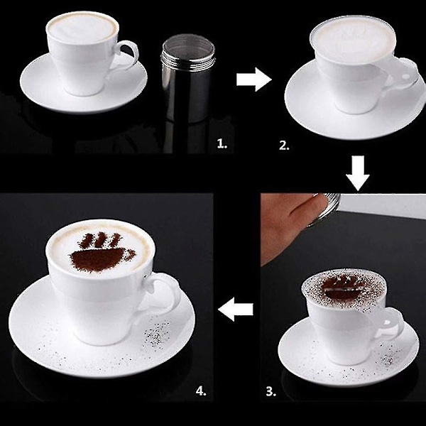 Rostfri chokladskakare + 16 Cappuccino kaffebarista stenciler kaffe + måttsked + konststencilpenna