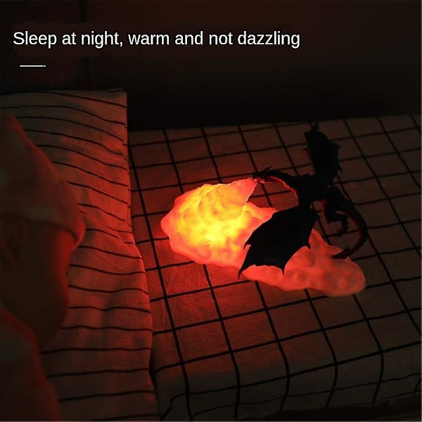3D Eldsprutande Nattlampa Drake, 3D-utskrift Flamma Dinosaurie Lampa Stämningsljus USB Uppladdningsbar, för Vardagsrum Sovrumsdekor Festival Barn Present
