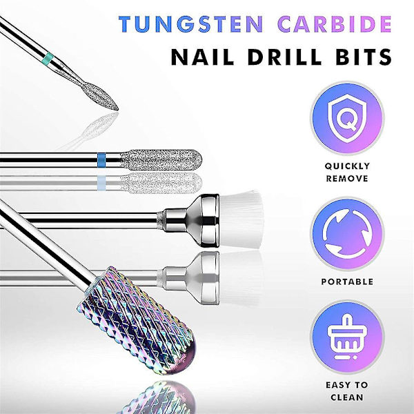10 stk. Sæt Diamant Fræser Carbide Negleboremaskine Bits Til Elektrisk Polering Manicure Maskine Tilbehør Wolfram (Sølv)