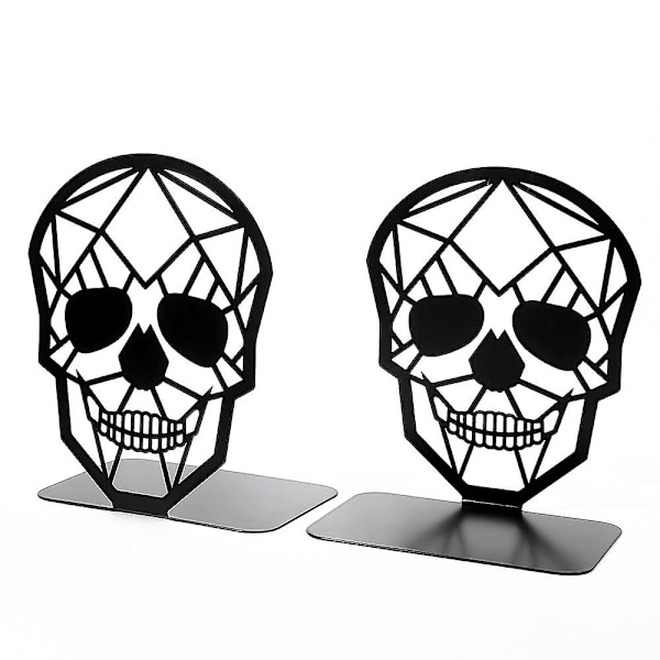 Metal Design Bogstøtter Sorte Bogstøtter, Heavy Duty Bogstøtter Til Bogreoler, Sorte Skalle Bogstøtter Til Tunge Bøger (2stk)