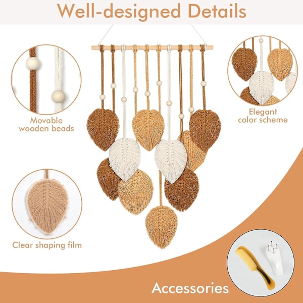 Macrame väggdekoration grön blad tofsväv Boho Chic väggdekor handgjord vävd bomullstrossväv estetisk bohemisk väggkonst för sovrum